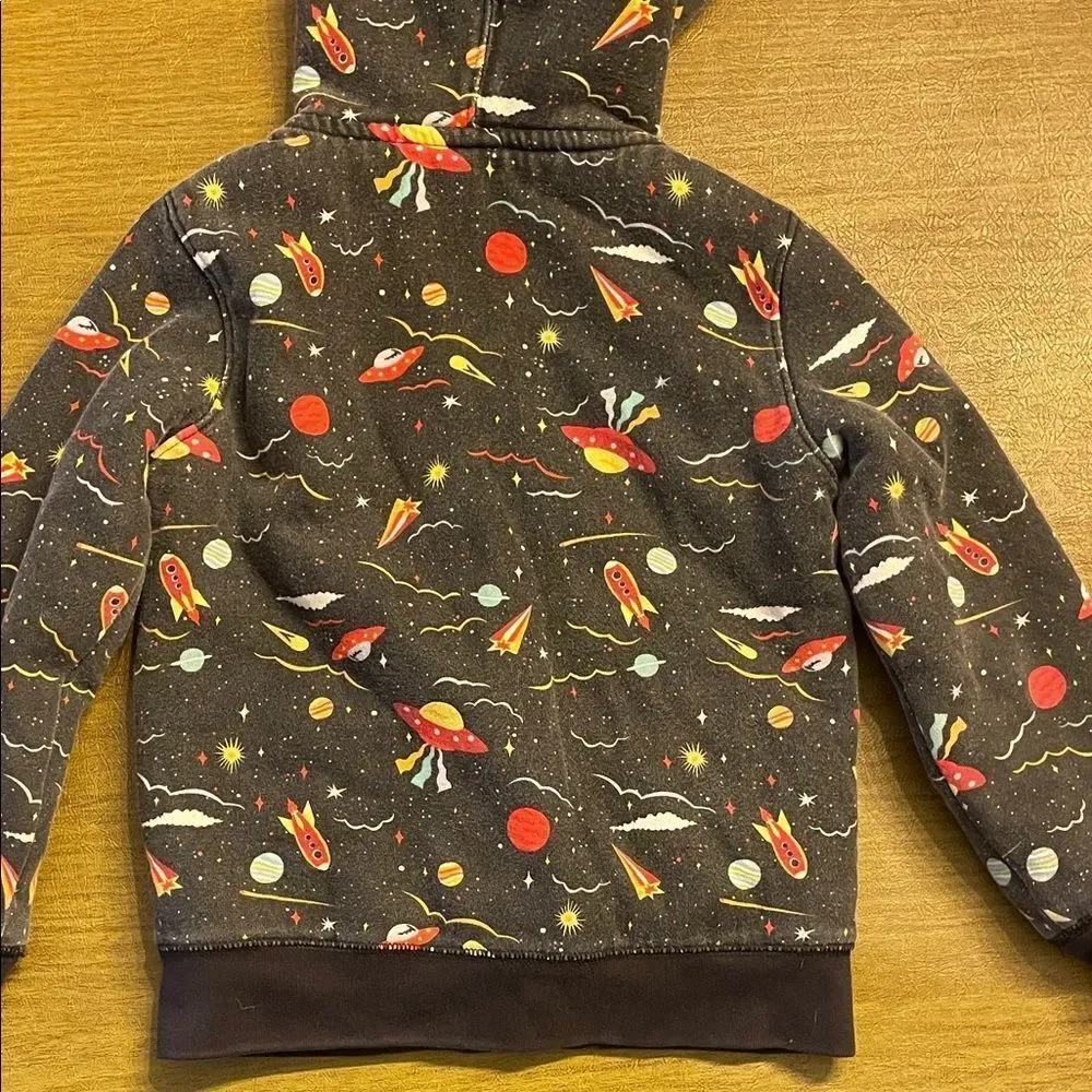 Land’s End Reversible Kids Space-Themed fleece Hoodie size XS 4-5